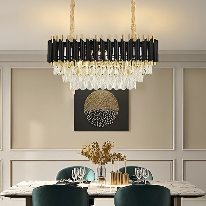 3-Tier Oval Crystal Chandelier – Black & Gold Finish (11×22 Inch)