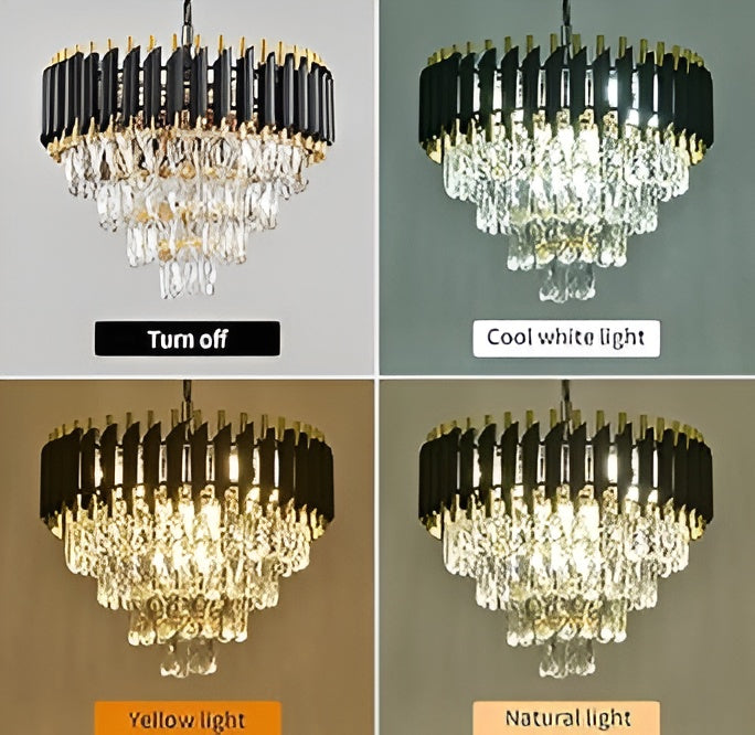 600mm Round Crystal Chandelier – Black Finish, Inbuilt LED