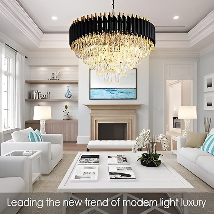 600mm Round Crystal Chandelier – Black Finish, Inbuilt LED