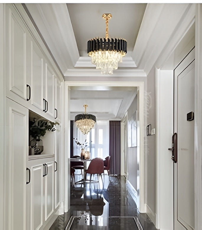 300mm Black & Gold Crystal Chandelier – 3-Color LED (12 Inch)