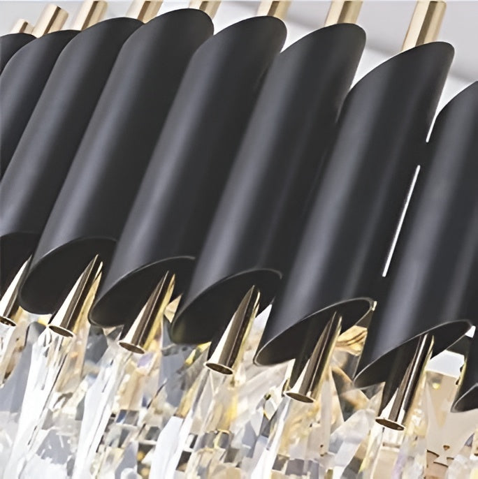 300mm Black & Gold Crystal Chandelier – 3-Color LED (12 Inch)