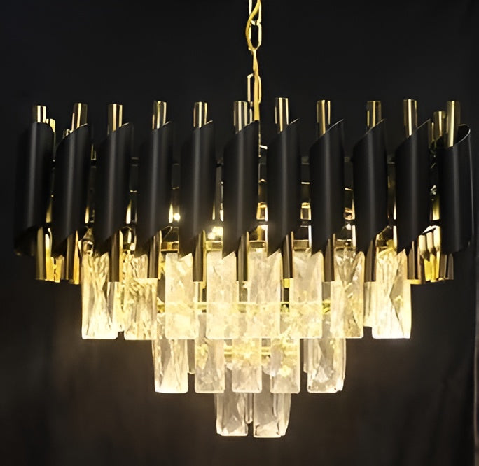 500mm Modern Square Crystal Chandelier – Black & Gold Finish