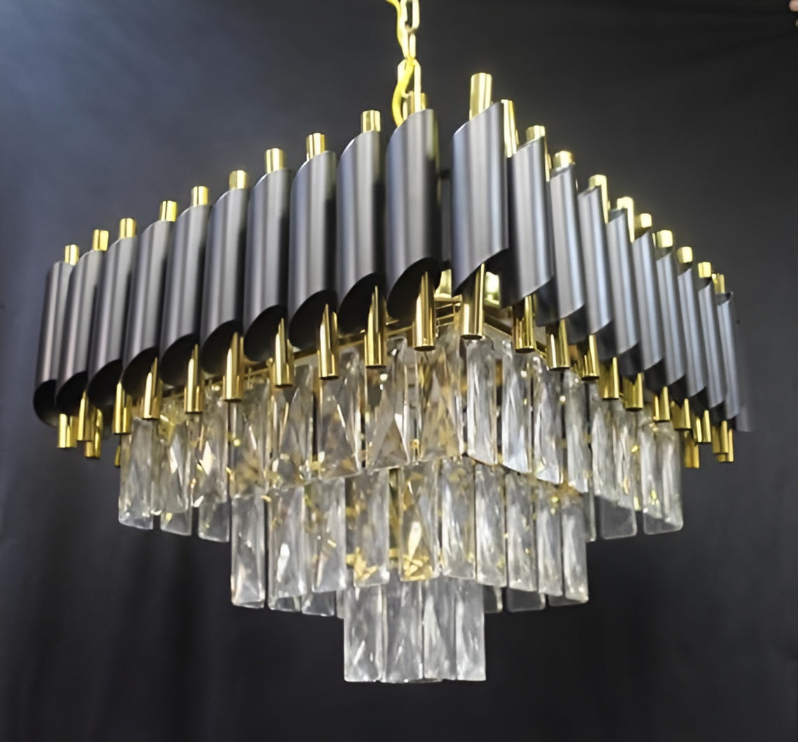 500mm Modern Square Crystal Chandelier – Black & Gold Finish