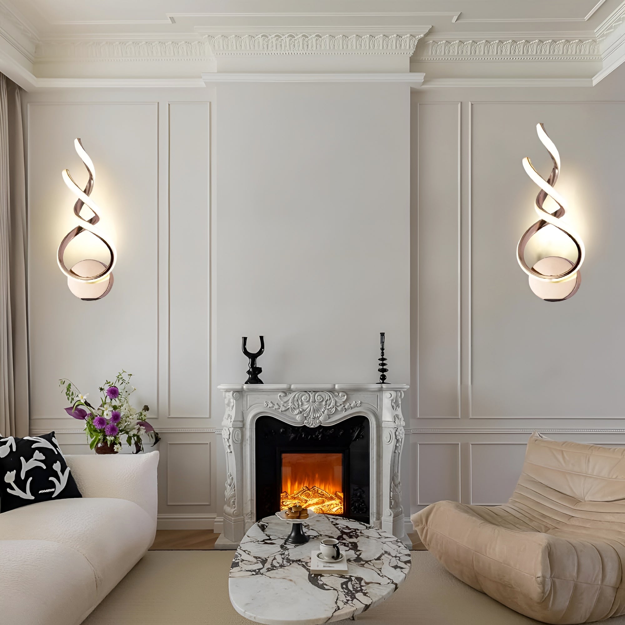 15W Modern LED Wall Sconce – Gold Spiral, 3-Color Modes