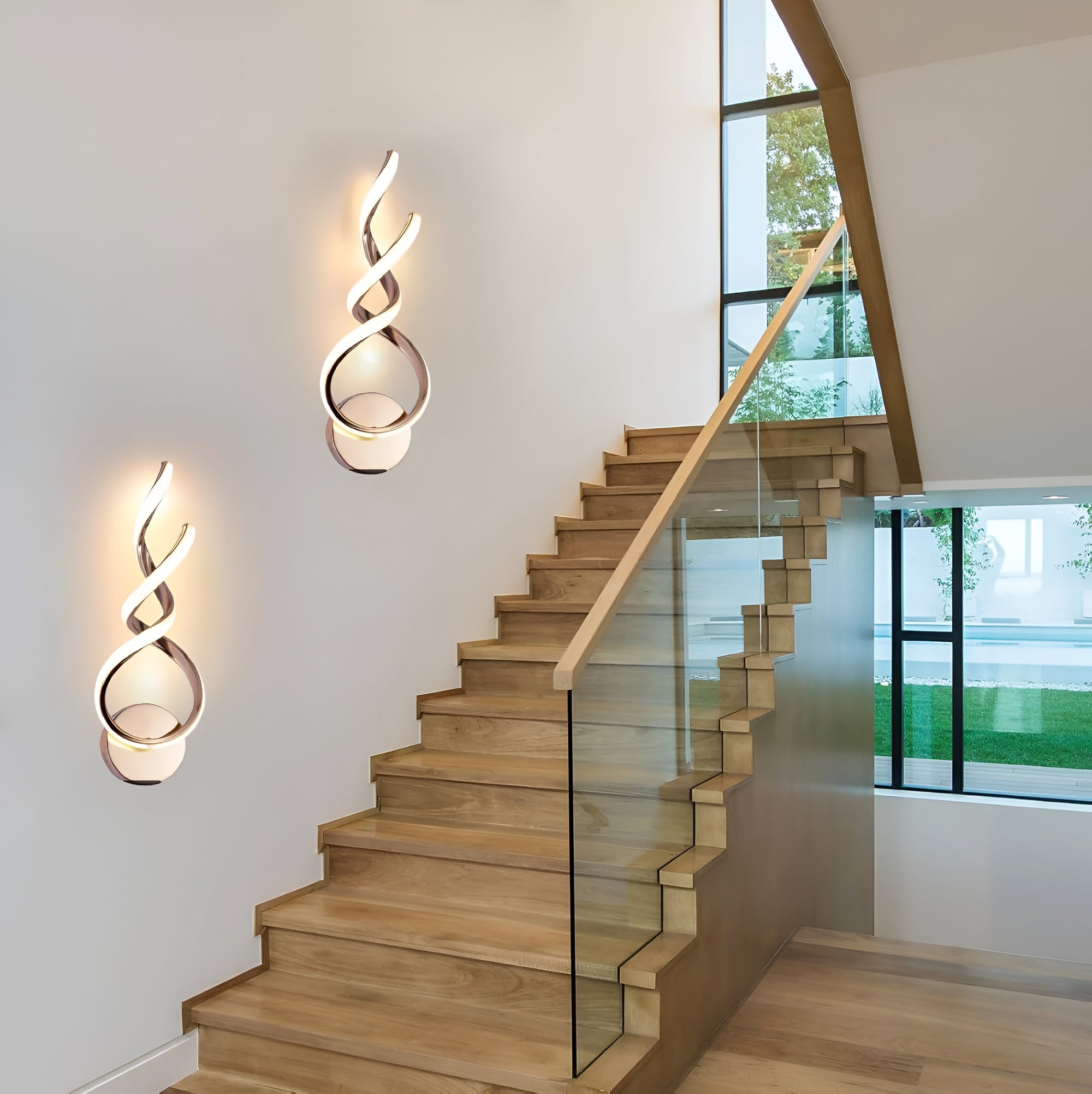 15W Modern LED Wall Sconce – Gold Spiral, 3-Color Modes