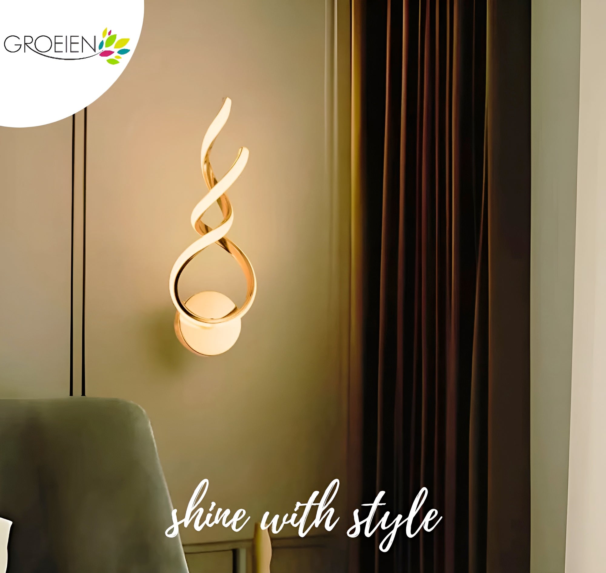 15W Modern LED Wall Sconce – Gold Spiral, 3-Color Modes