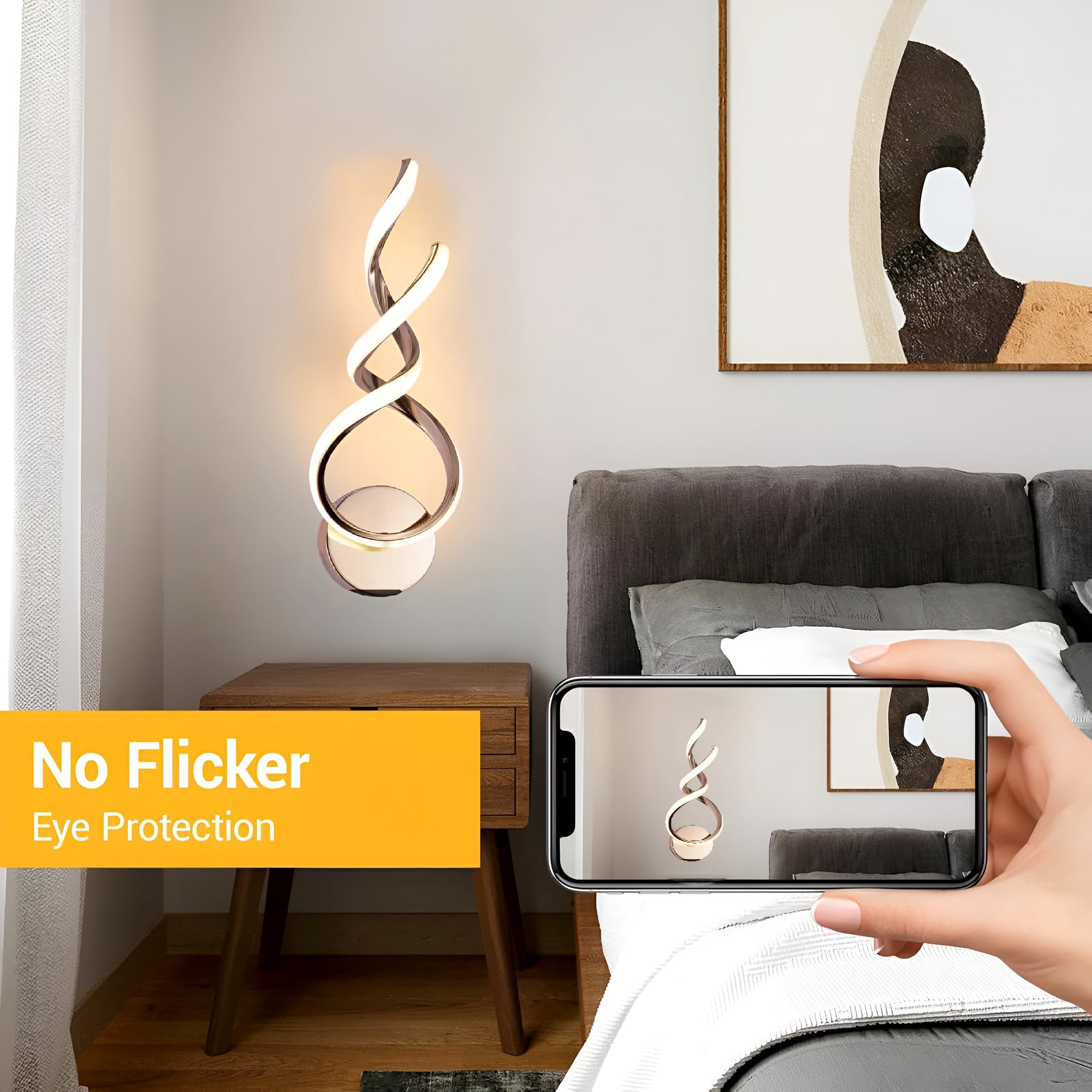 15W Modern LED Wall Sconce – Gold Spiral, 3-Color Modes