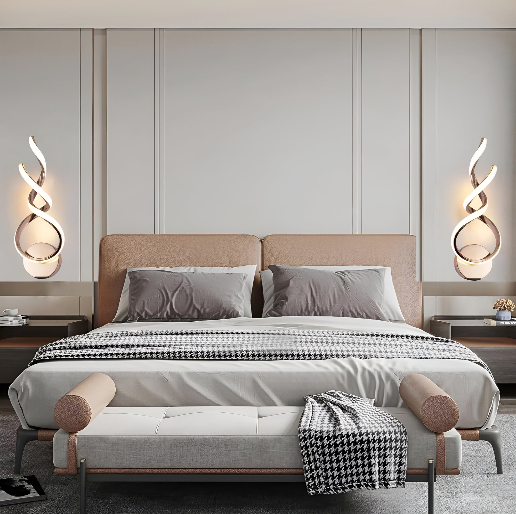 15W Modern LED Wall Sconce – Gold Spiral, 3-Color Modes