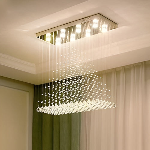 10×22 Inch Rectangular Crystal Glass Chandelier – SS Frame (D1)