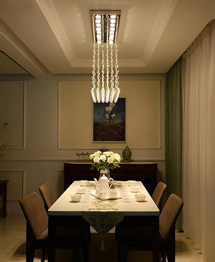 10×22 Inch Rectangular Crystal Glass Chandelier – SS Frame (D1)