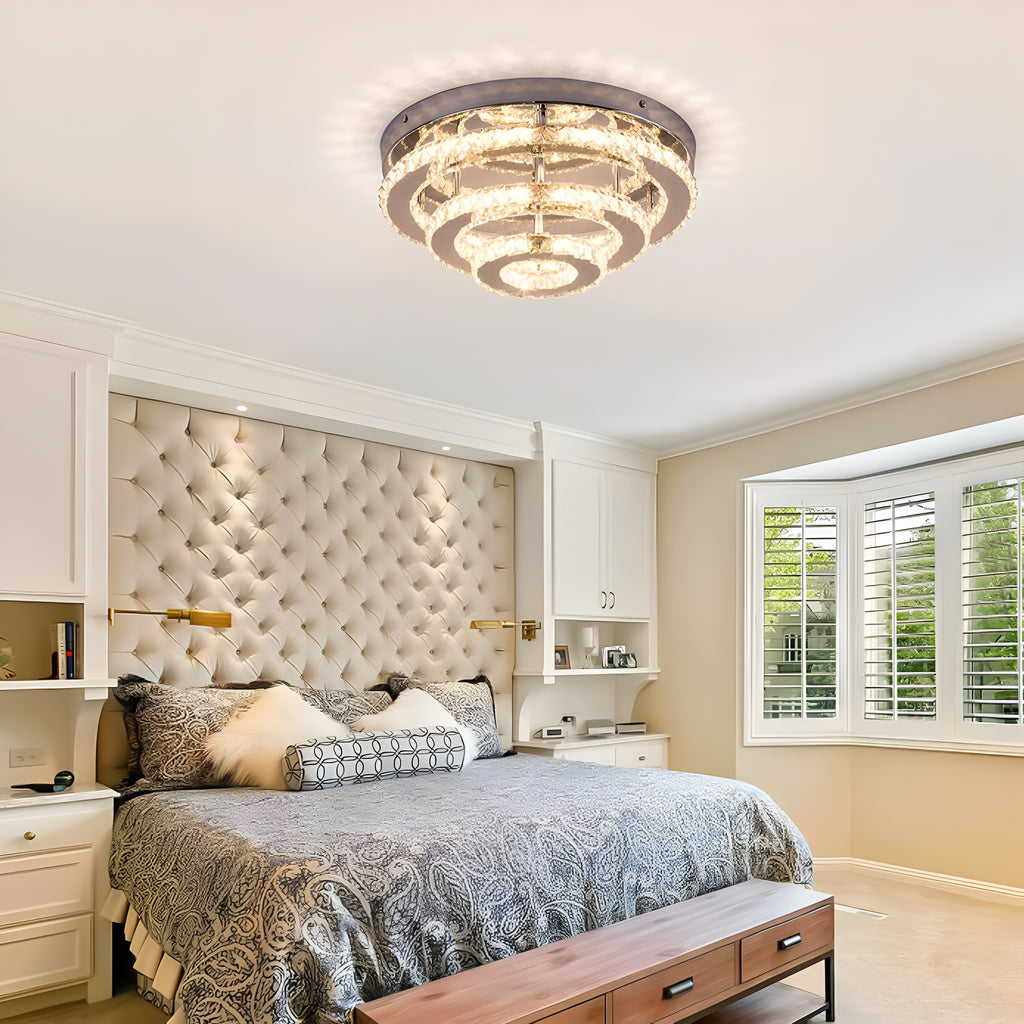 14-Inch 3-Layer Round Crystal LED Chandelier – Warm White