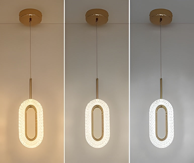 Oval Crystal LED Pendant Light – Gold, 3-Color, Height Adjustable