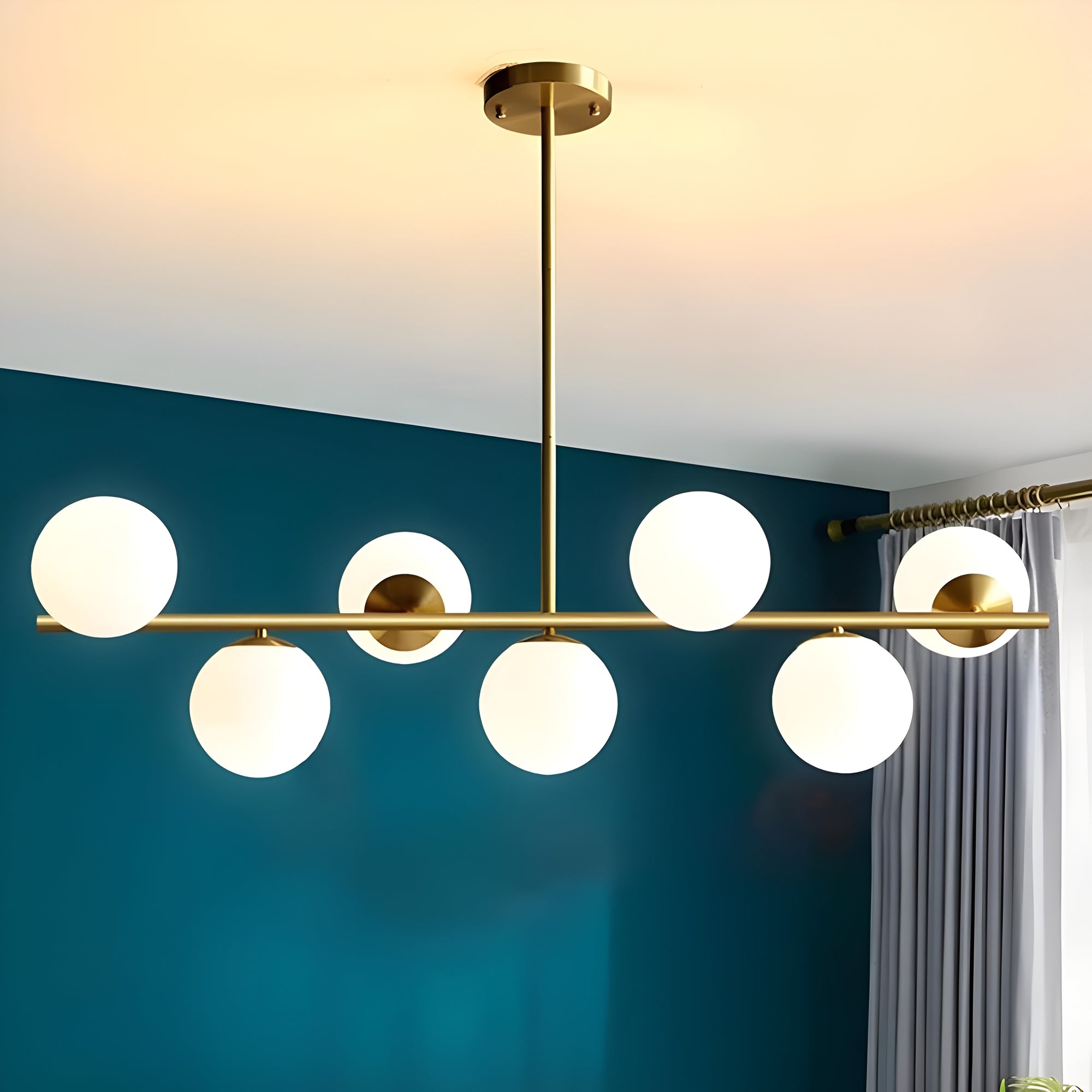7-Light Glass Globe Sputnik Chandelier – Modern Gold