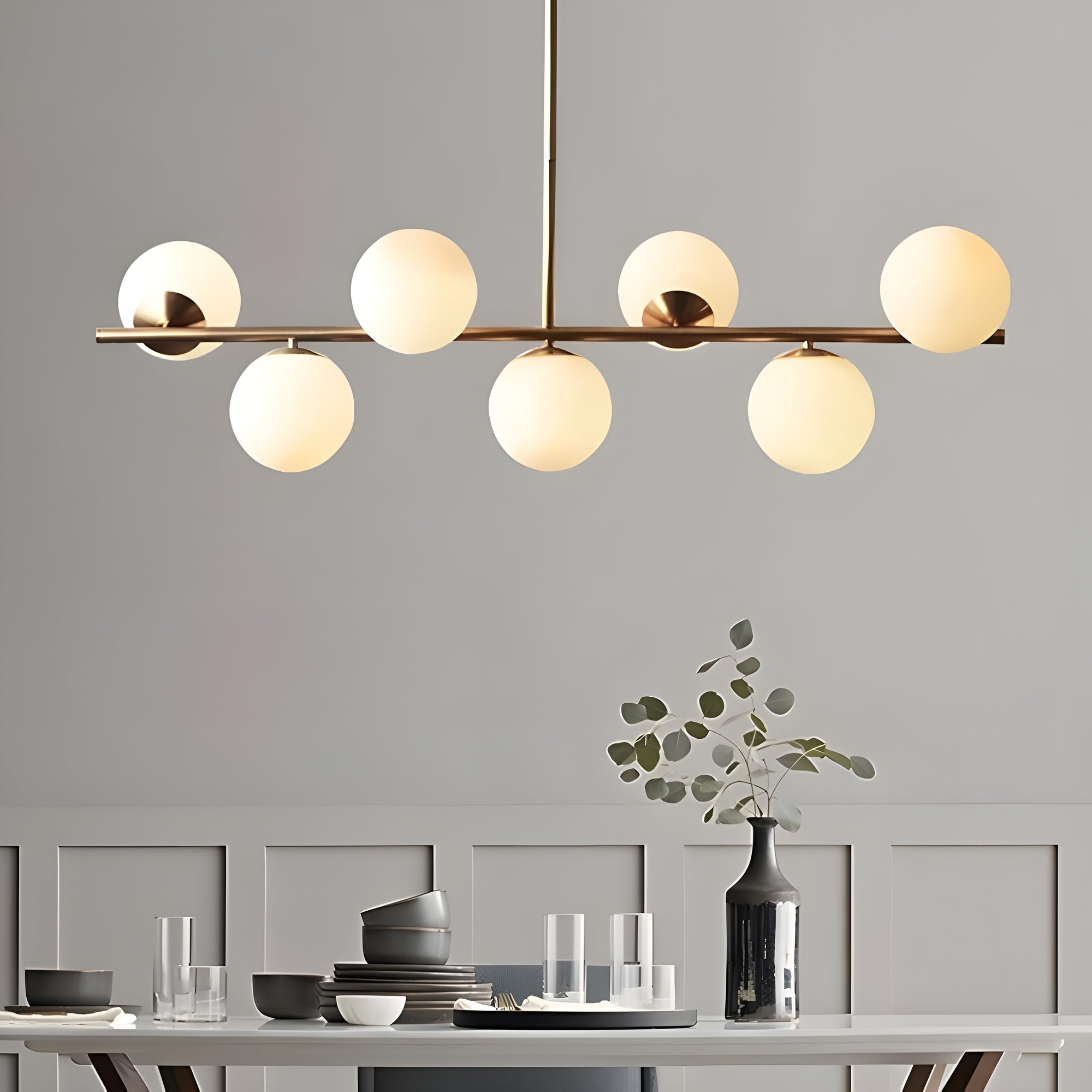 7-Light Glass Globe Sputnik Chandelier – Modern Gold