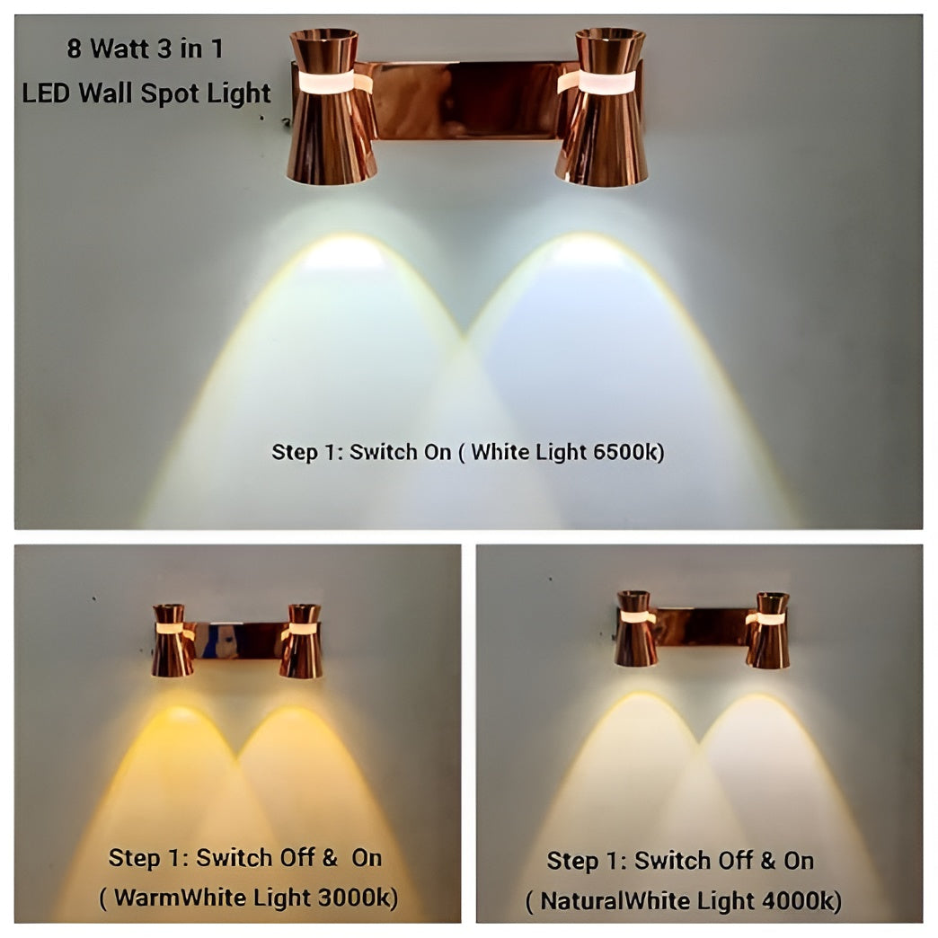 3-in-1 Adjustable Wall Spot Light – 3-Color, Rose Gold