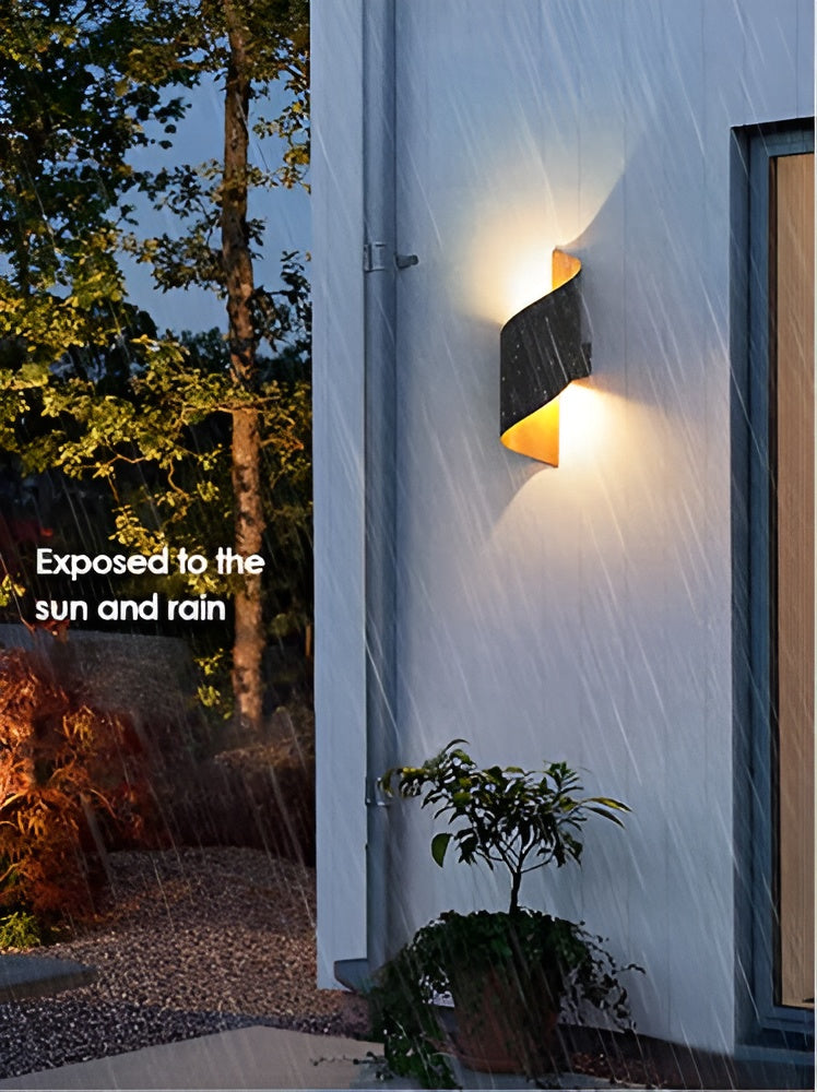 10W LED Wall Lamp – Black & Gold Curve, Waterproof, Up-Down