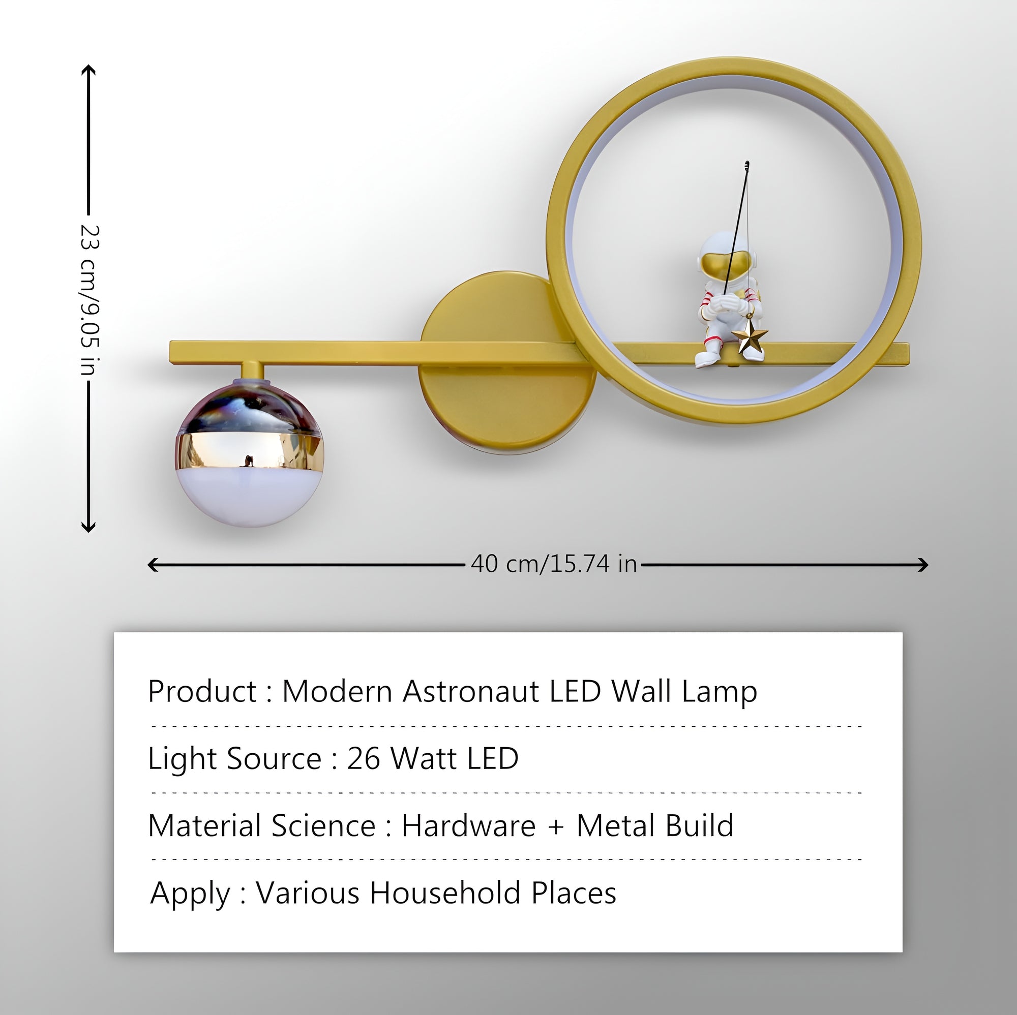 Gold Astronaut LED Wall Lamp – 26W, 3-Color