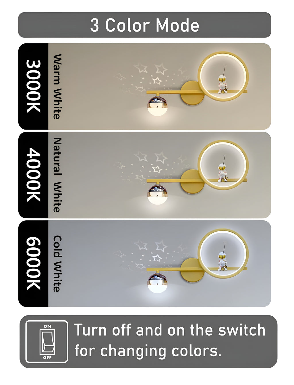 Gold Astronaut LED Wall Lamp – 26W, 3-Color