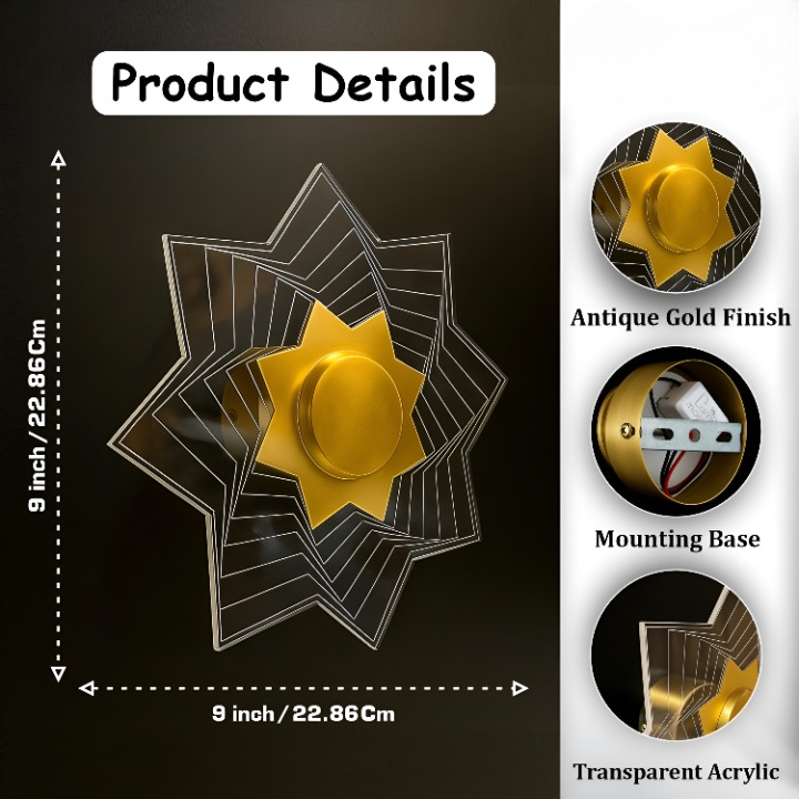 Star Light – 3-in-1 LED Wall & Ceiling Lamp | Antique Gold Finish